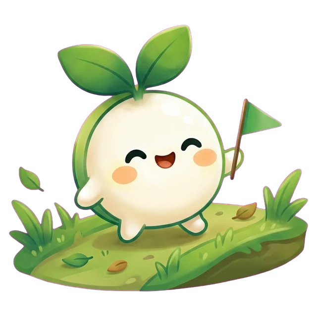 Mori, the MoneyMori mascot, setting off across a patch of grass toward a little flag